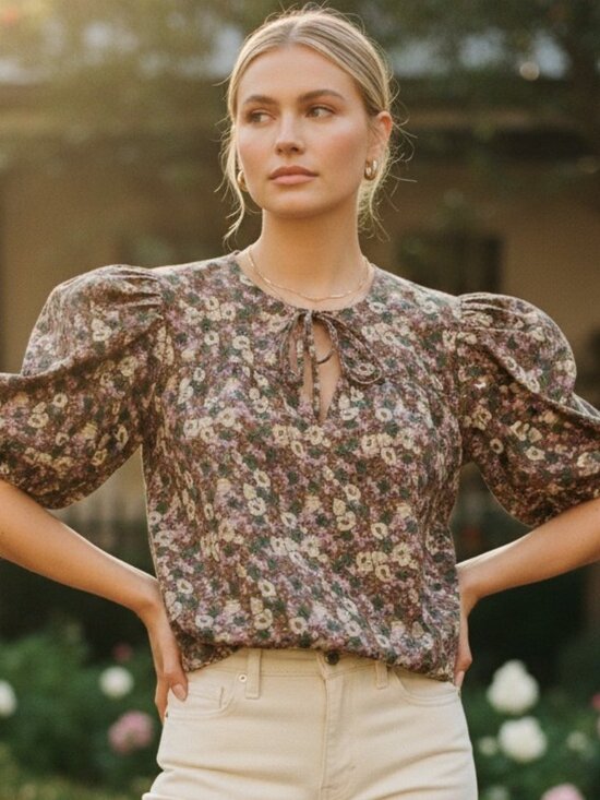 Hyacinth House Tops - Hyacinth House Floral Puff Sleeve Blouse Cotton Lined XXS NWT Tuckernuck